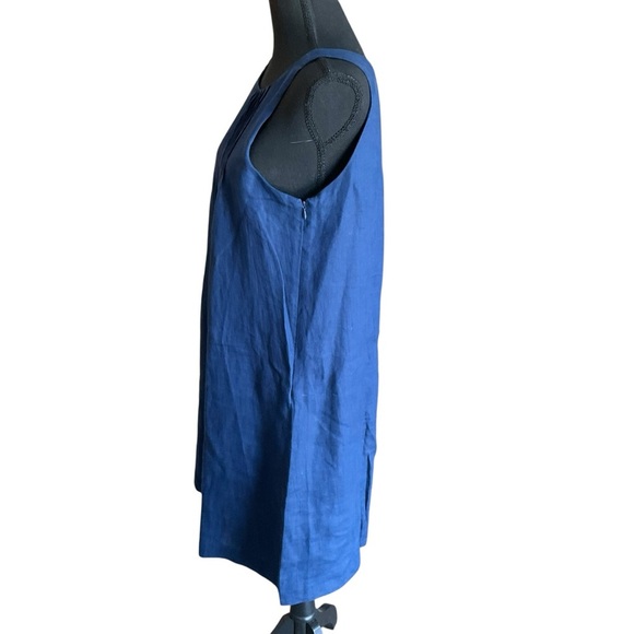 Vineyard Vines Navy Pleated Linen Sleeveless Top Size 6 - Picture 3 of 10